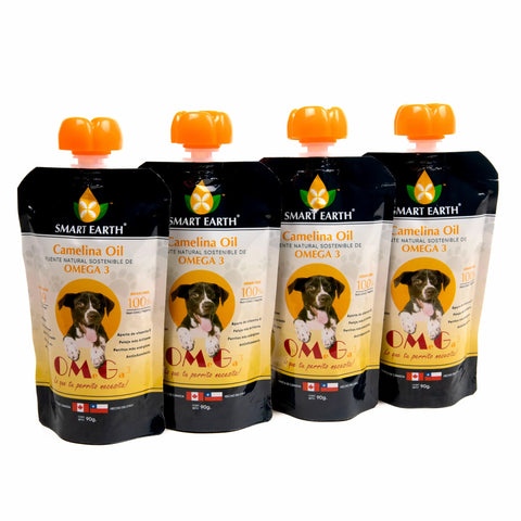 Pack X4 Smart Earth Camelina Oil: Suministro mensual de Omega 3 Puro para perros medianos (12-24 kg). 76 porciones de nutrición funcional para un pelaje brillante y piel sana