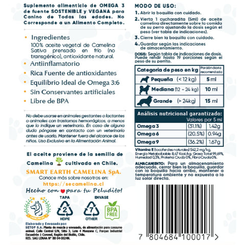 Omega 3 Smart Earth Camelina Oil para Caninos pack X2